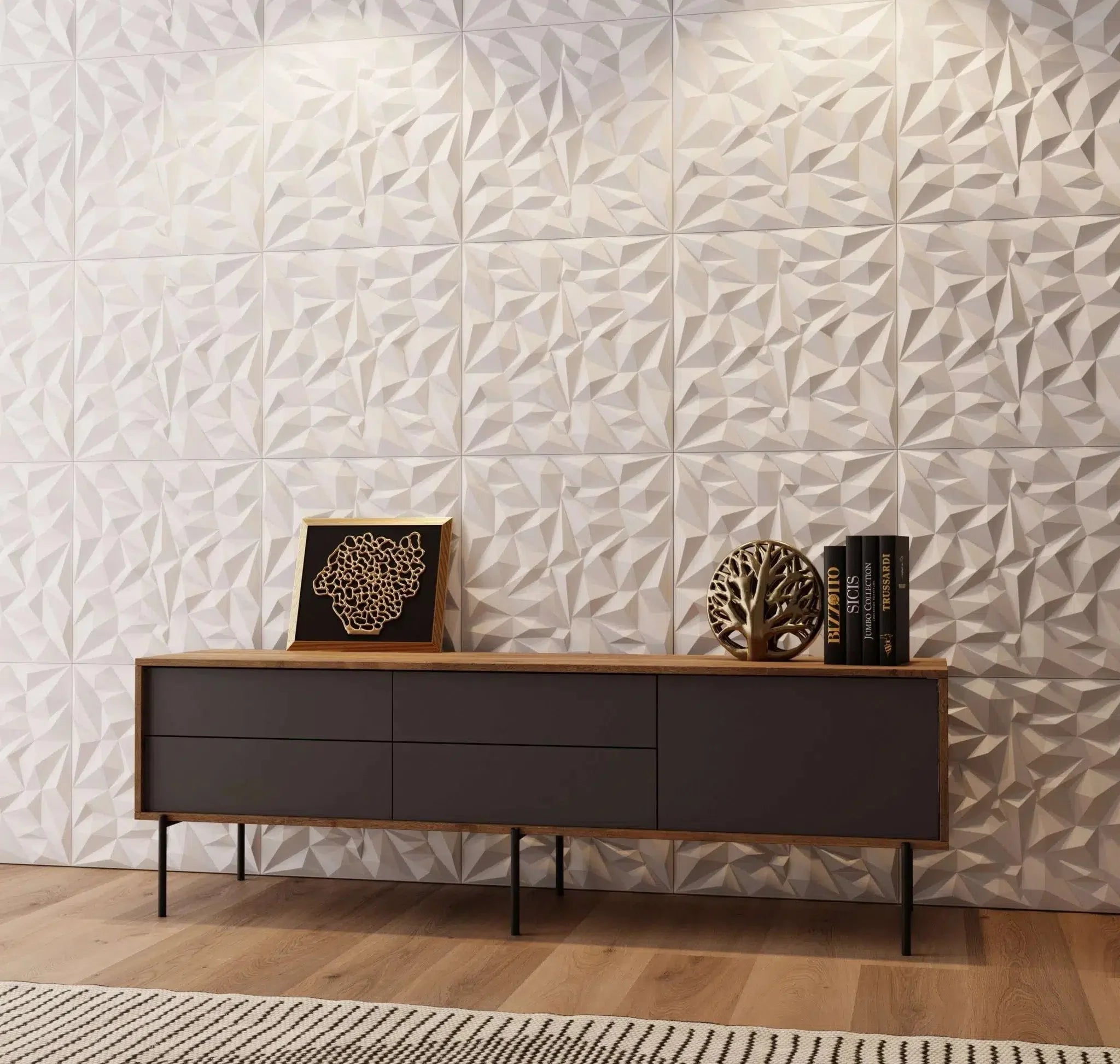RHINESTONE Polystyrene Wall Art – 3D Decorative Panels white colour accent wall DecorMania.eu
